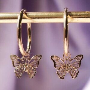 NEW Rose Gold Butterfly Drop Huggie Hoop Earrings